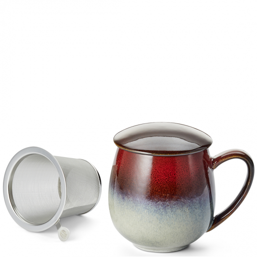 Saara, rot Keramik mit Reactive Glaze Kräuterteetasse mit Sieb