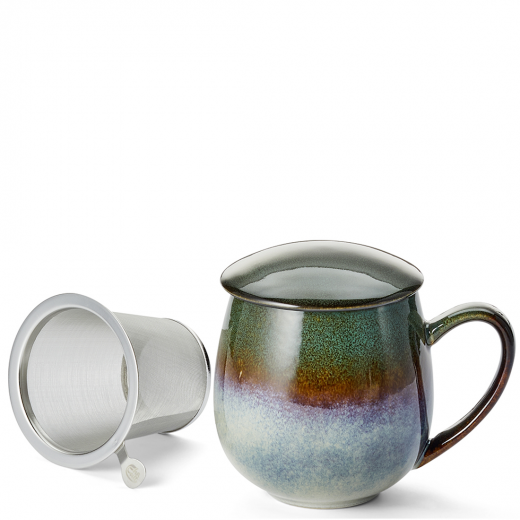 Saara, dunkelgrün Keramik mit Reactive Glaze Kräuterteetasse mit Sieb