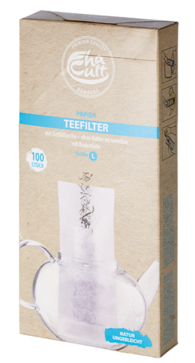 Tee-Papierfilter Größe L extra breit mit Einfülllasche und Bodenfalte Natur